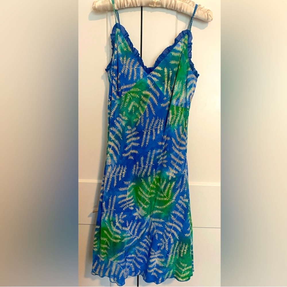 Blue and Green Leaf Print Dress